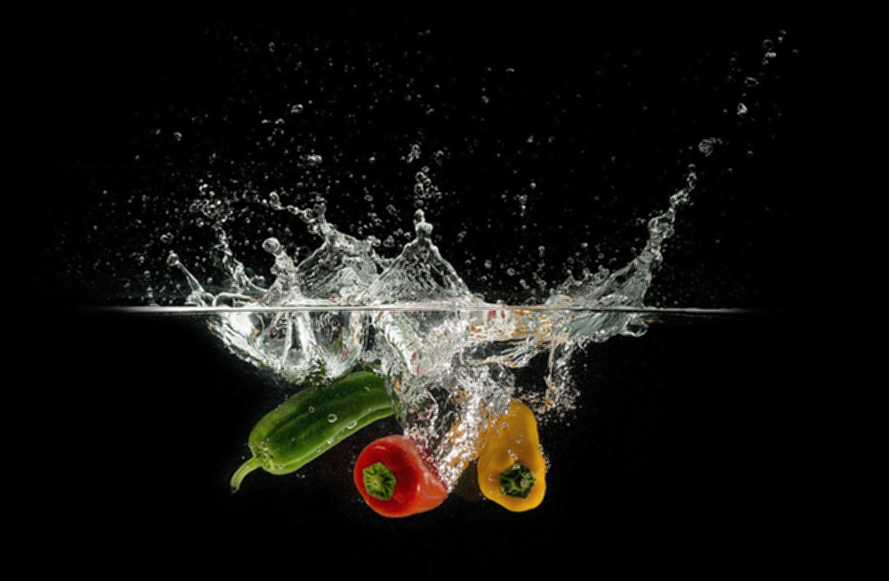 Bell Peppers Dropped on Water
